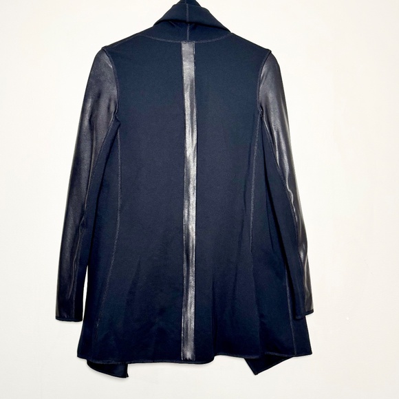 SPANX Drape Front Black Vegan Leather Jacket Sz XS - Picture 8 of 11